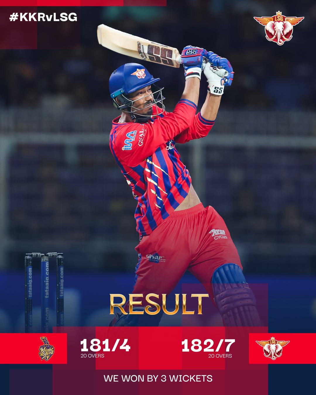 KKR vs LSG Match Result – LSG Wins by 3 Wickets